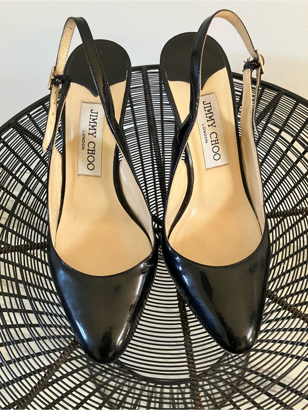 Jimmy Choo Black Patent Leather Slingback Pumps Size 37 US 6.5/7 Fair Condition